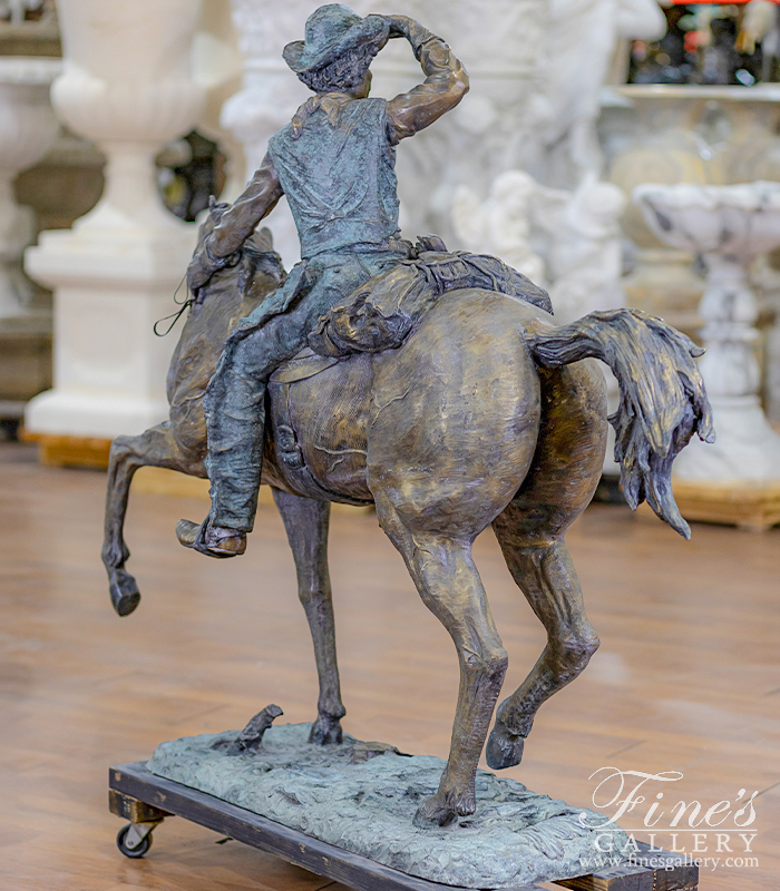 Bronze Statues  - Oversized Remington Style Bronze Cowboy With Horse Statue - BS-232